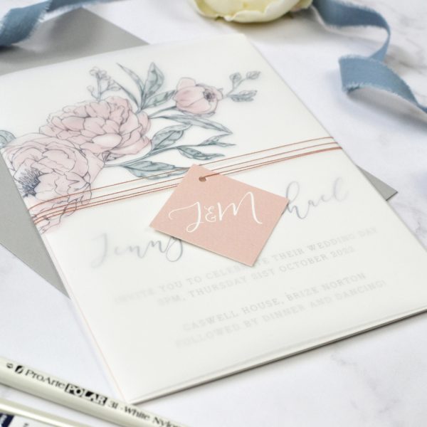 Watercolour peony wedding invitation