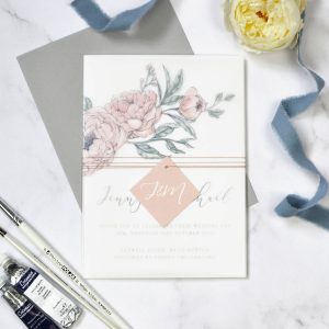 Watercolour Peony wedding stationery