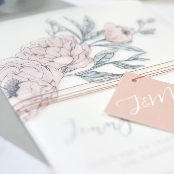 Watercolour peony wedding invitation