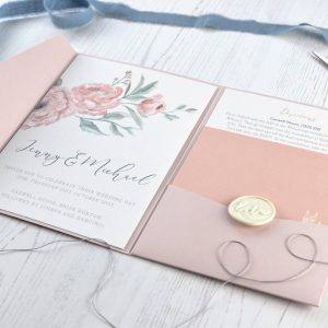 Watercolour peony wedding invitation