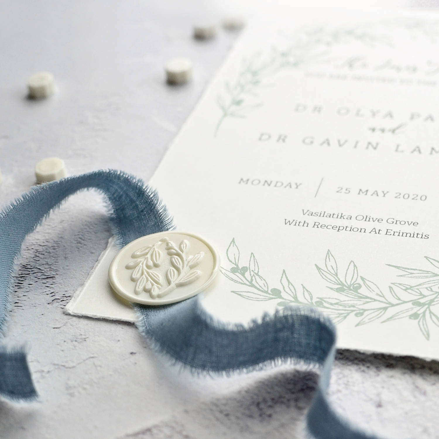 Bespoke olive grove wedding invitation