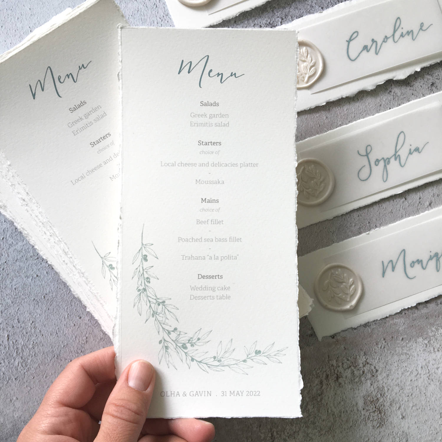 Bespoke olive grove wedding menu