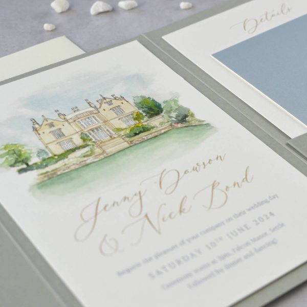 Venue Illustration Pocketfold Wedding invitation