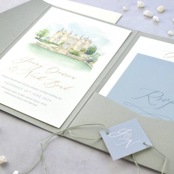 Venue Illustration Pocketfold Wedding invitation