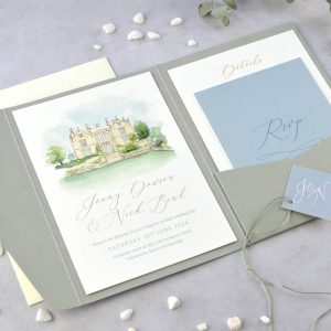 Venue Illustration pocketfold wedding invitation