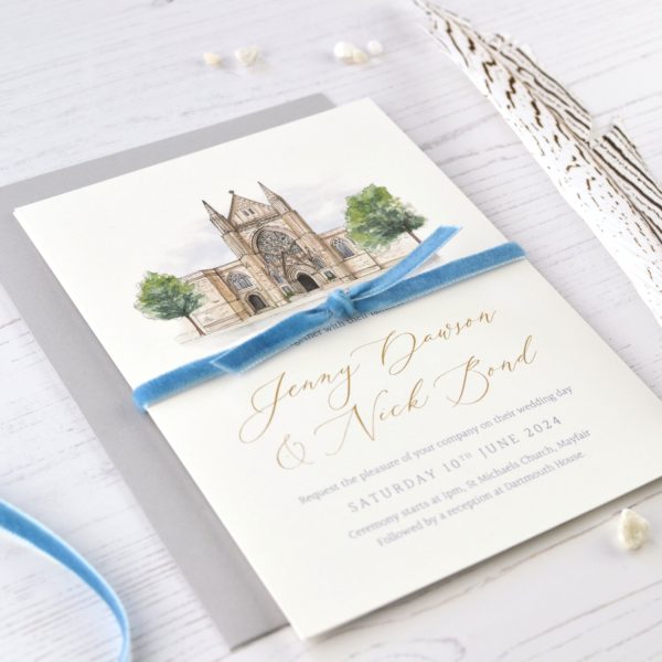 Wedding invitation church illustration