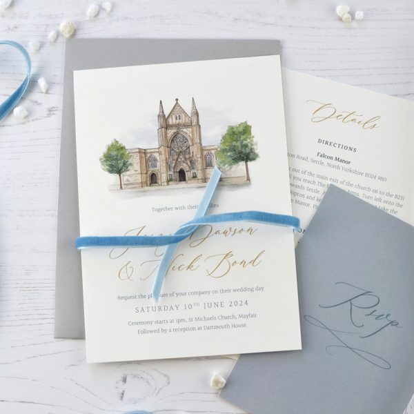Wedding invitation church illustration