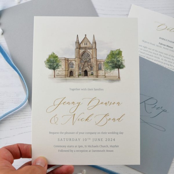 Wedding invitation church illustration