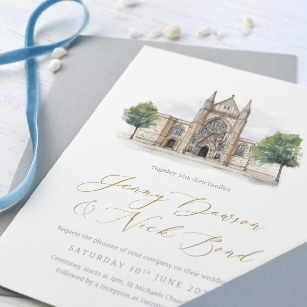 Wedding invitation church illustration