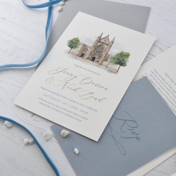 Wedding invitation church illustration