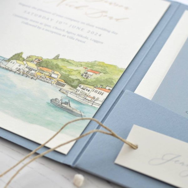 Destination wedding pocketfold invitation