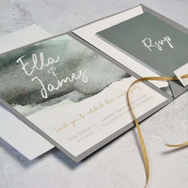 Sample - Pocketfold Watercolour Wash Wedding Invitation - Image 2