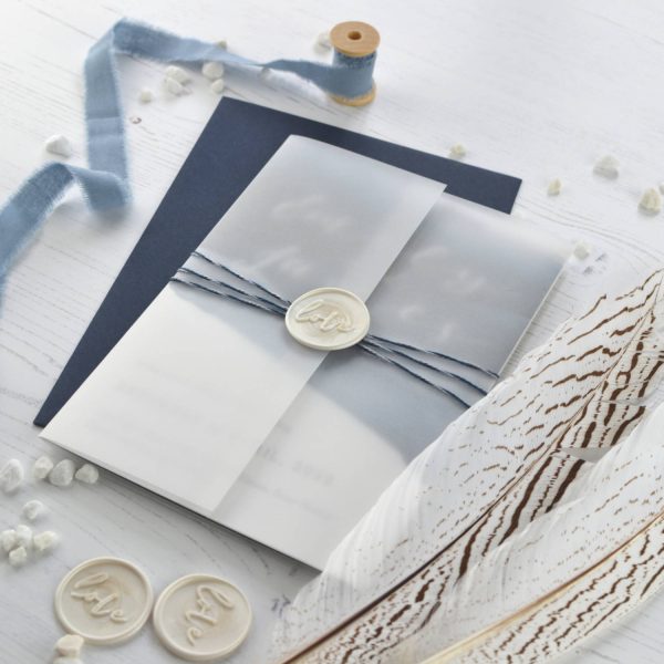 Watercolour vellum wedding invitation