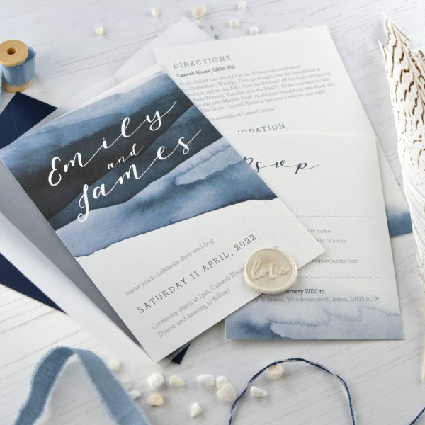 Watercolour vellum wedding invitation