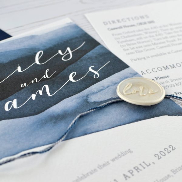 Watercolour vellum wedding invitation