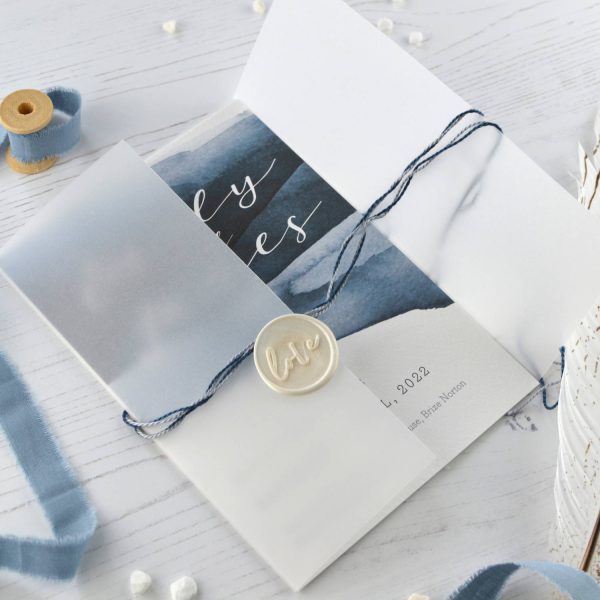 Watercolour vellum wedding invitation