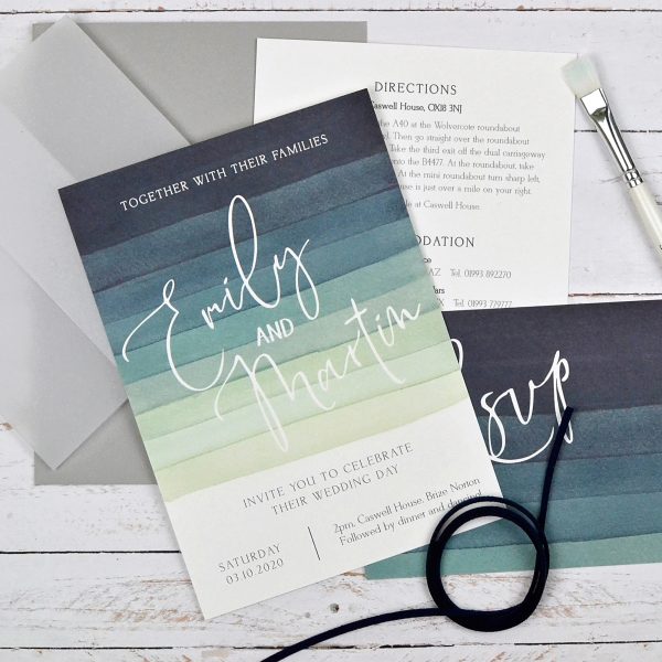 Watercolour striped wedding invitation