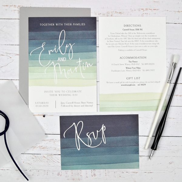 Watercolour striped wedding invitation
