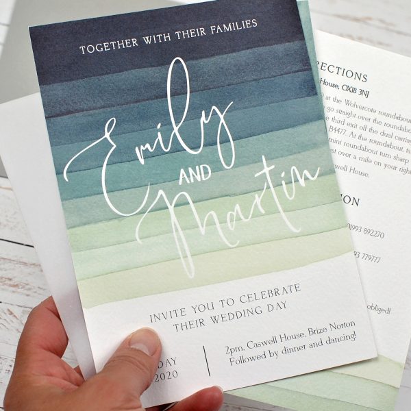 Watercolour striped wedding invitation